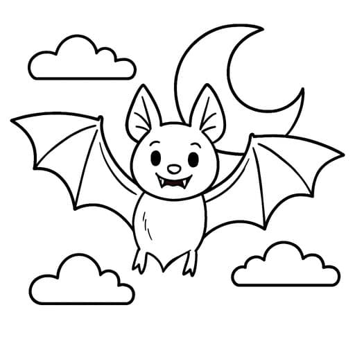 Vampire bat with a crescent moon coloring page