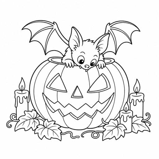 Bat perched on a jack-o'-lantern coloring page