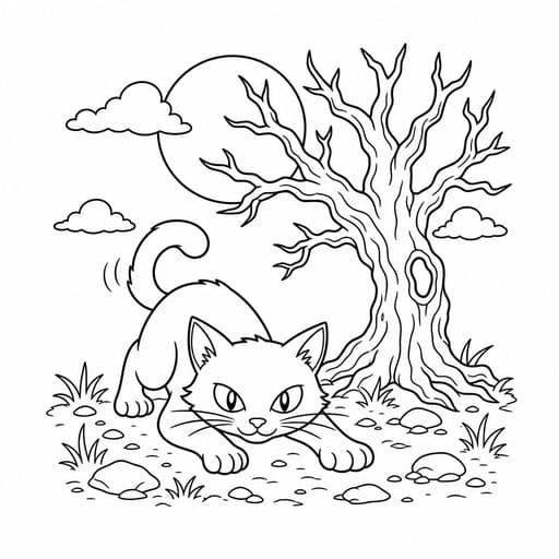 Black cat ready to pounce coloring page