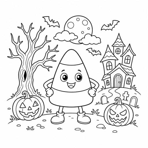 Candy corn character coloring page