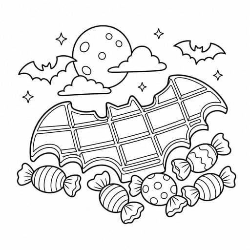 Bat-wing shaped chocolate bar coloring page