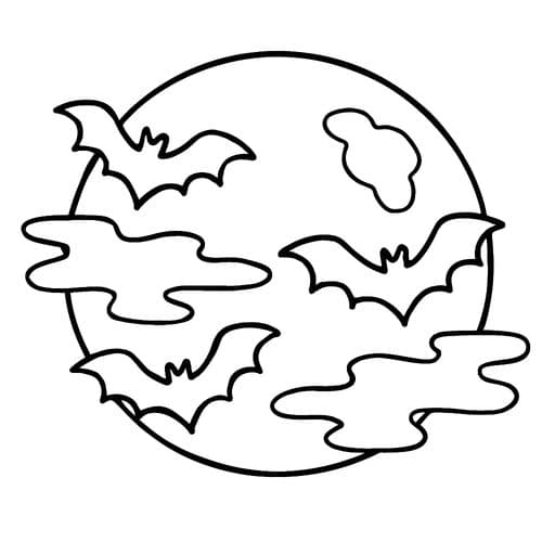 Full moon with flying bats coloring page