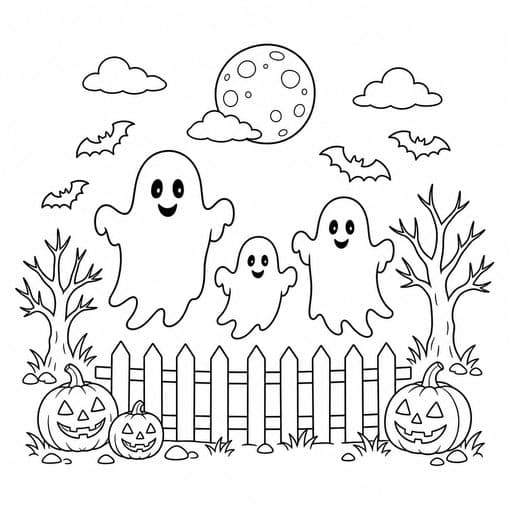 Ghost family of three coloring page
