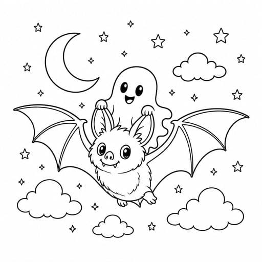 Ghost riding a bat coloring page