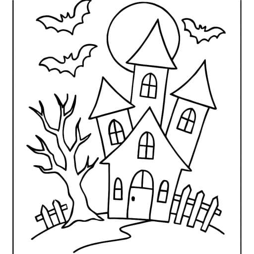 Crooked haunted house coloring page
