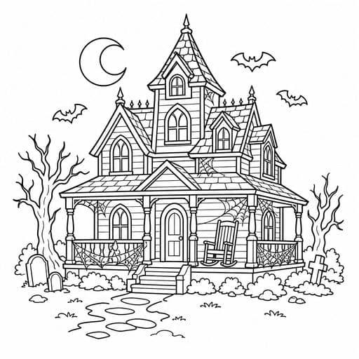 Haunted house porch coloring page