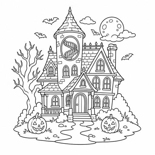 Haunted house tower window coloring page