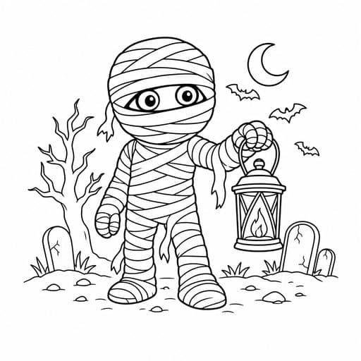 Mummy holding a lantern coloring page