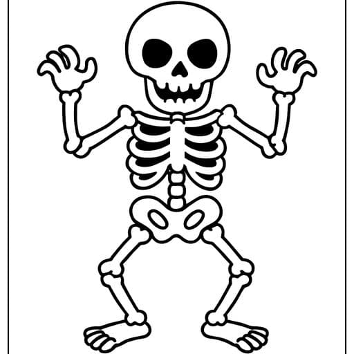 Skeleton standing in a spooky pose coloring page