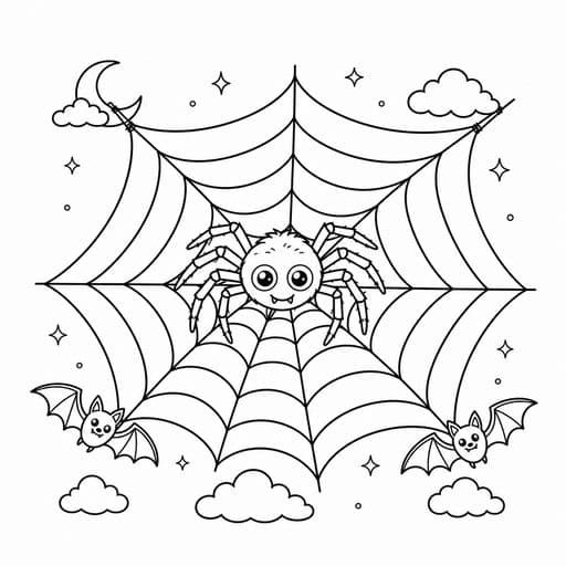 Spider in a giant web coloring page