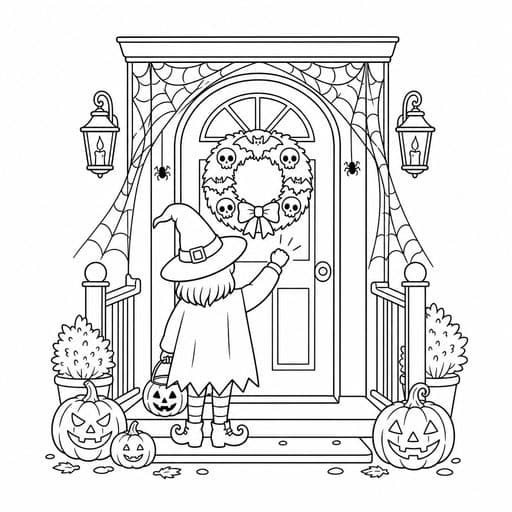 Knocking on a decorated door coloring page
