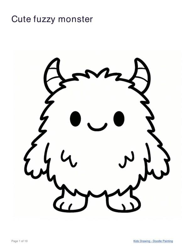 Cute fuzzy monster coloring page