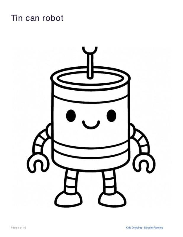 Tin can robot coloring page