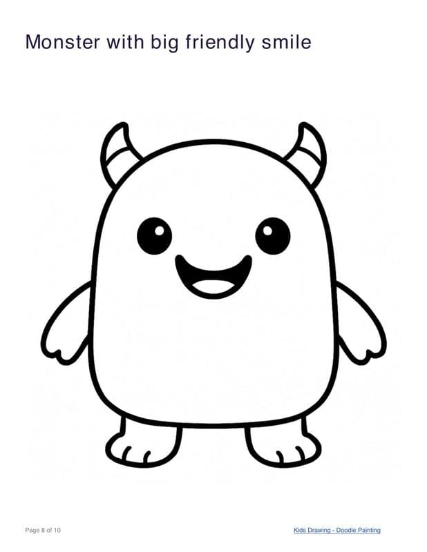 Monster with a big friendly smile coloring page