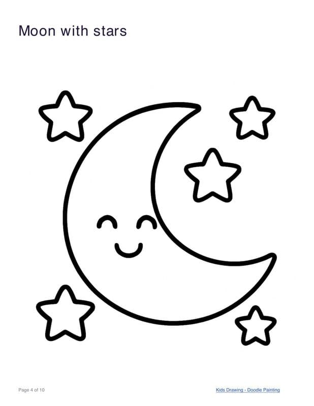 Moon with stars coloring page