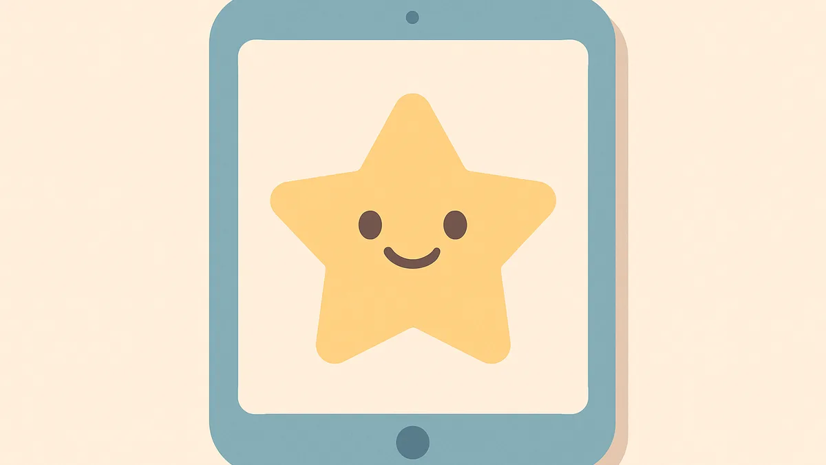 A tablet showing a friendly cartoon character, representing an educational phonics app