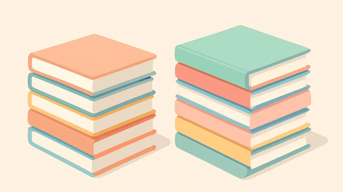 Two small stacks of simple picture books shown side by side for comparison
