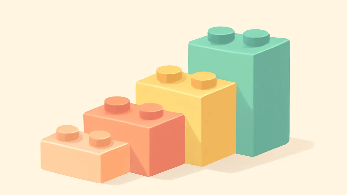 A simple staircase of building blocks representing progressive stages of learning, from small to large