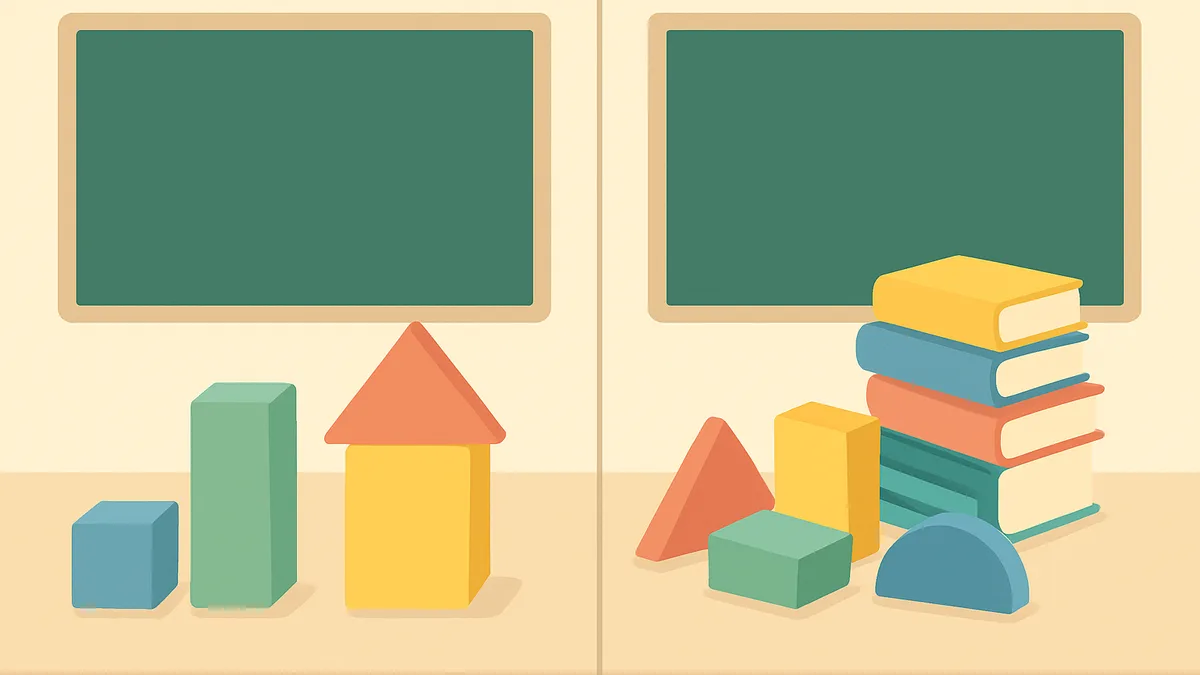 Two different classroom teaching approaches shown side by side in a simple comparative way