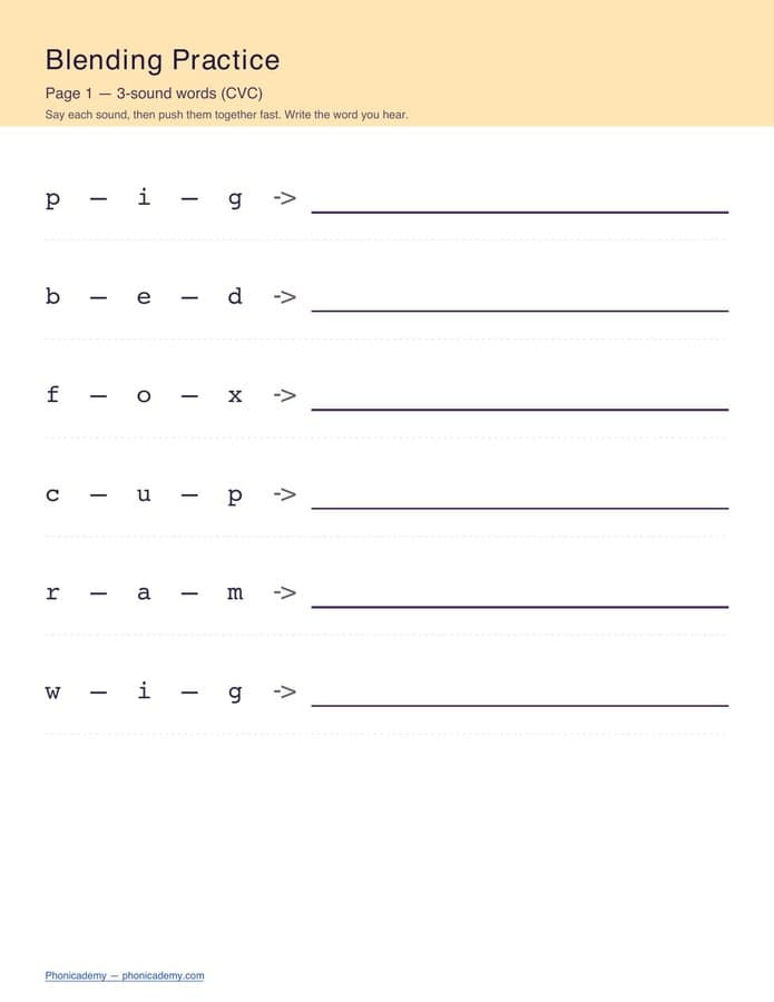 Blending Practice Worksheet (Free PDF)