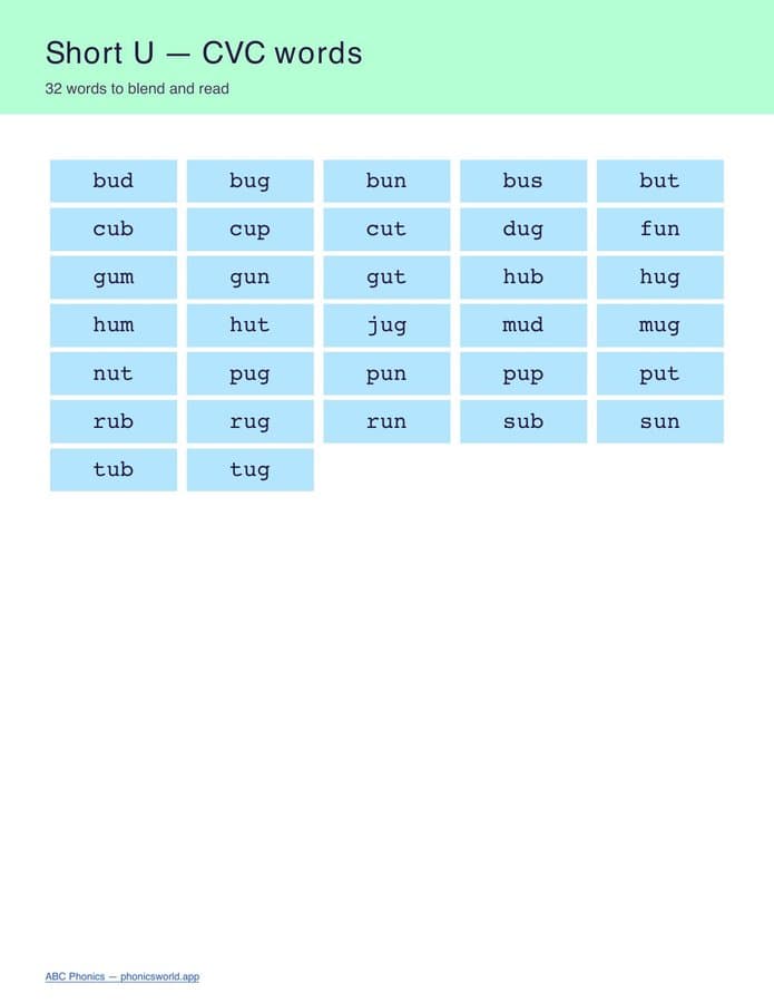 CVC Word List by Vowel (PDF) — page 5