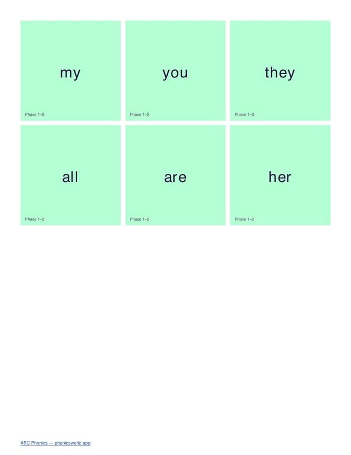 Tricky/Sight Words Flashcards by Phase (PDF) — page 2