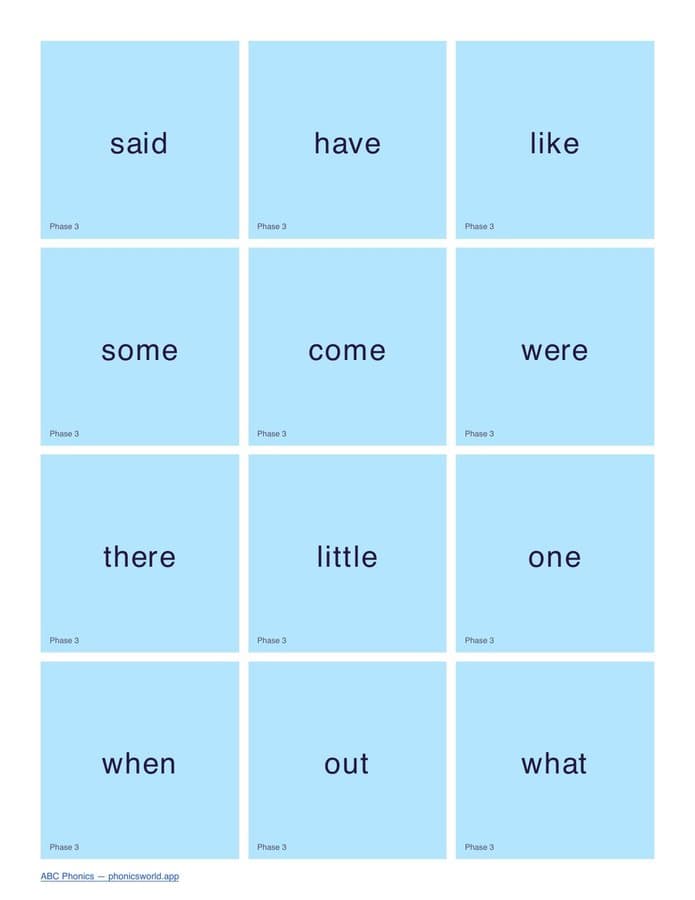 Tricky/Sight Words Flashcards by Phase (PDF) — page 3