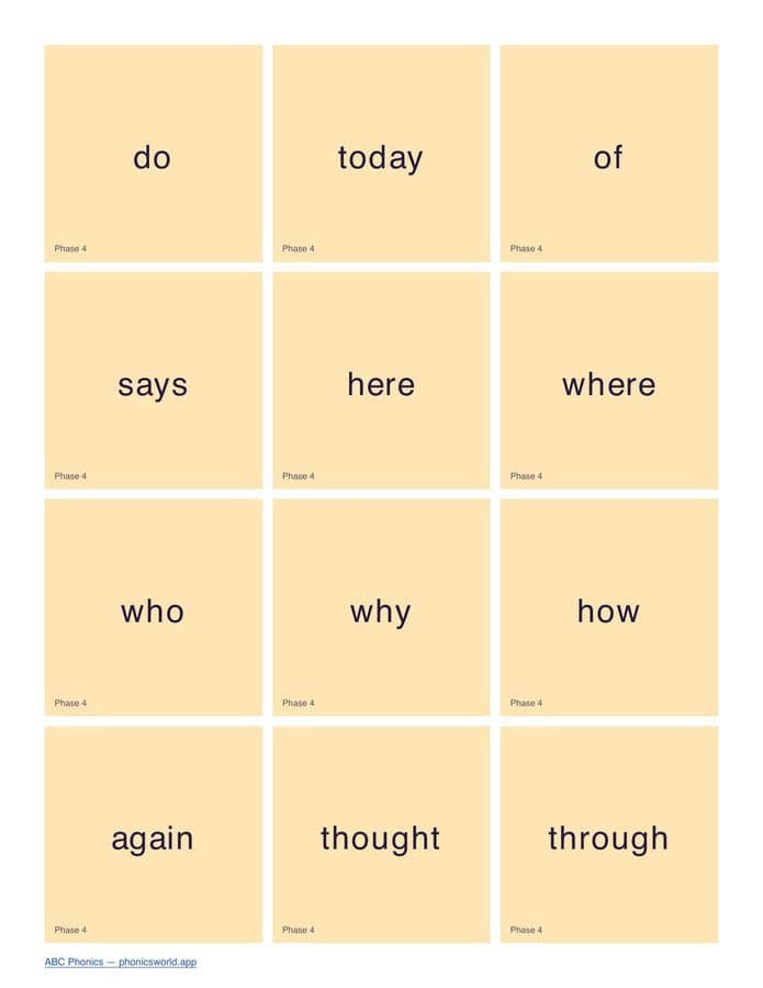 Tricky/Sight Words Flashcards by Phase (PDF) — page 5