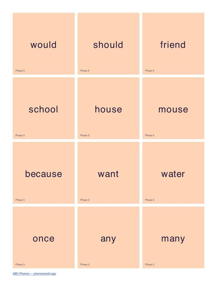 Tricky/Sight Words Flashcards by Phase (PDF) — page 7