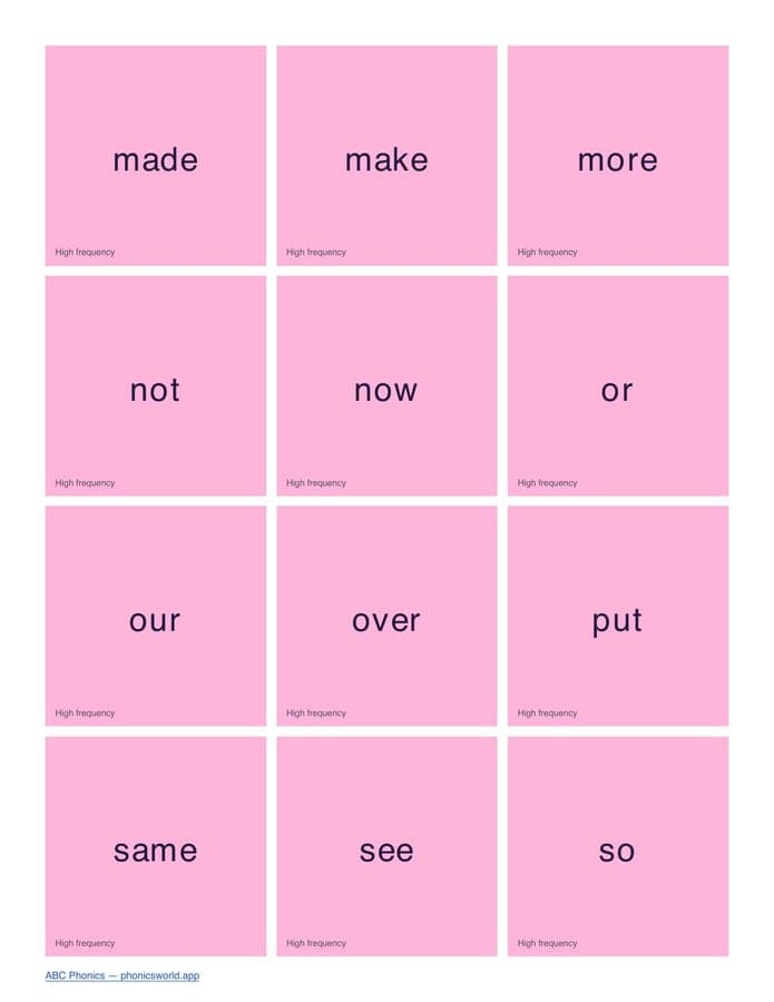 Tricky/Sight Words Flashcards by Phase (PDF) — page 11