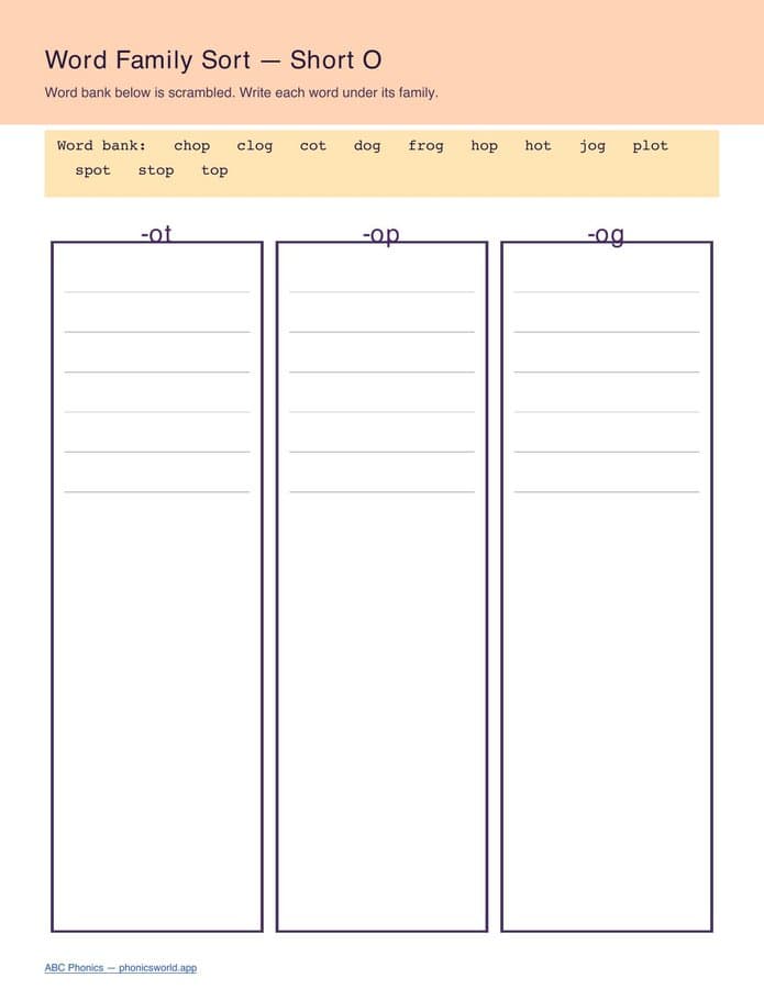 Word Family Sort Worksheet (PDF) — page 4