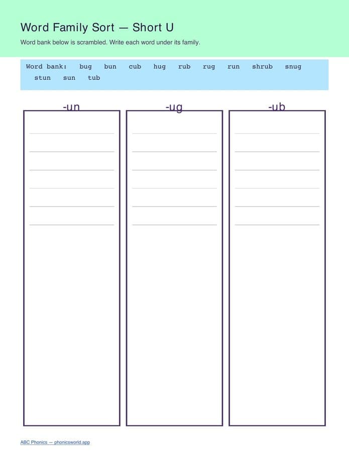 Word Family Sort Worksheet (PDF) — page 5