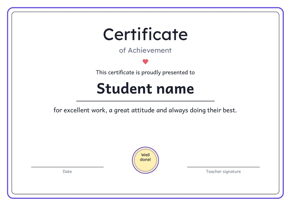 Award Certificate template preview: landscape A4 or US Letter page, free editable PDF