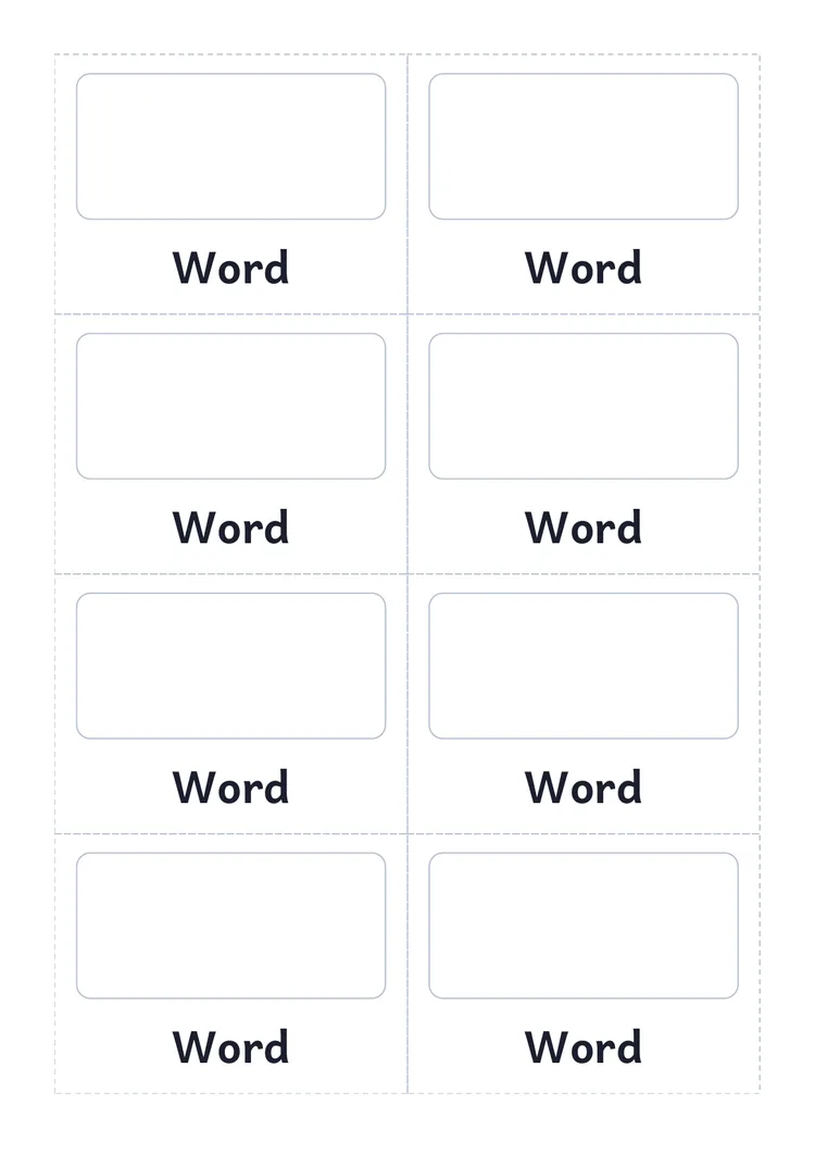 Blank Flashcards template preview: portrait A4 or US Letter page, free editable PDF