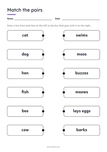 Matching Worksheet template preview: portrait A4 or US Letter page, free editable PDF