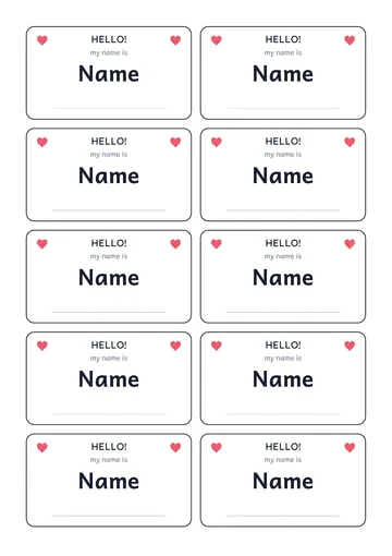 Name Tags & Desk Labels template preview: portrait A4 or US Letter page, free editable PDF