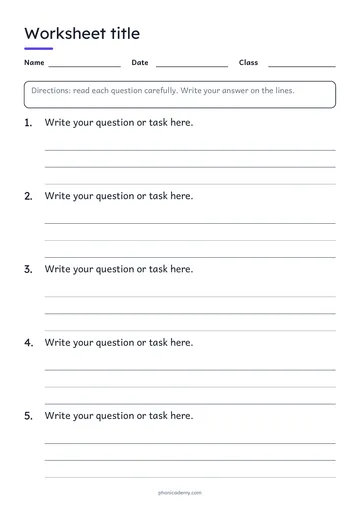 Blank Worksheet template preview: portrait A4 or US Letter page, free editable PDF